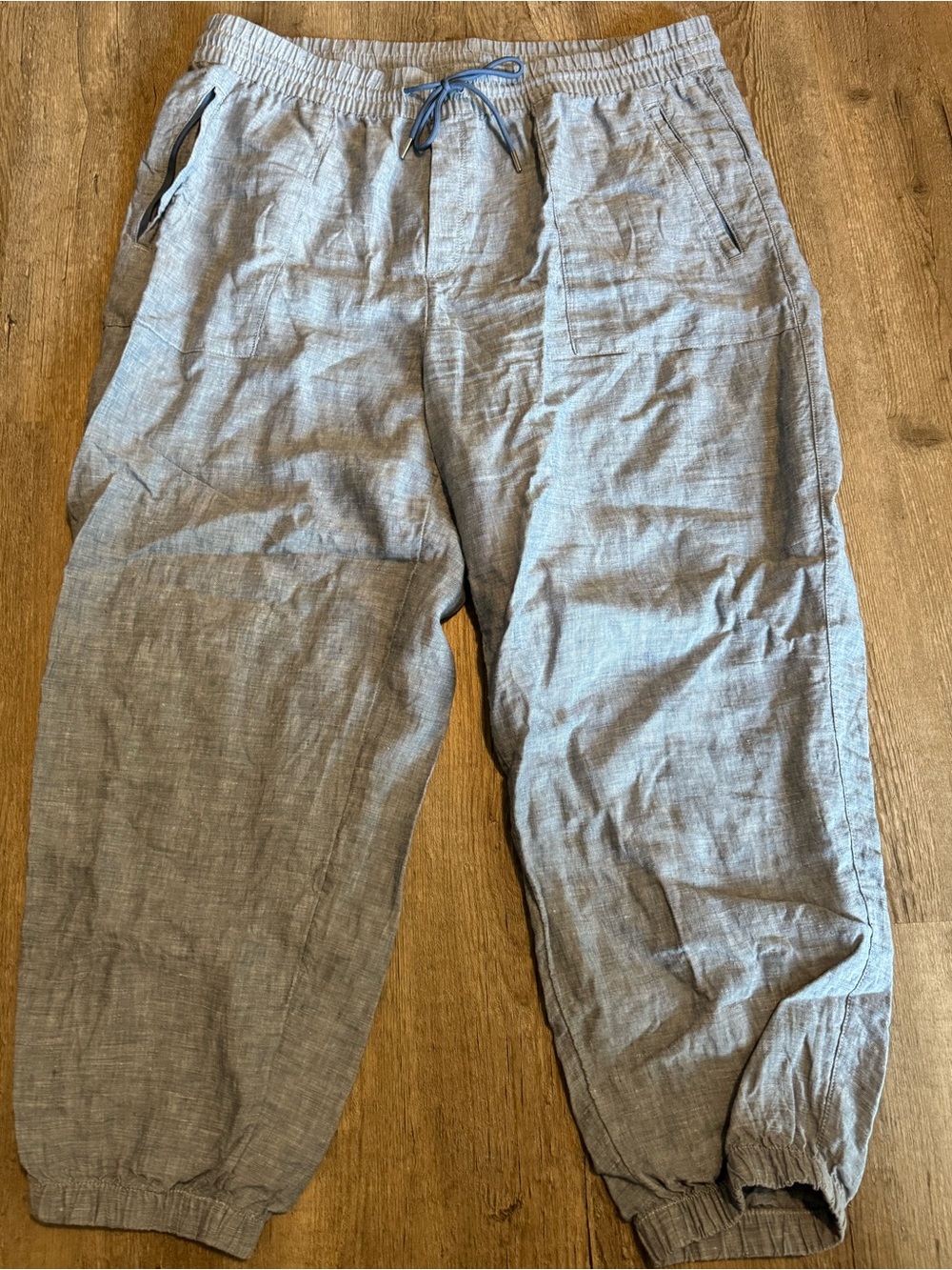Women’s Casual Drawstring Linen-Blend Pants in Light Gray/Blue